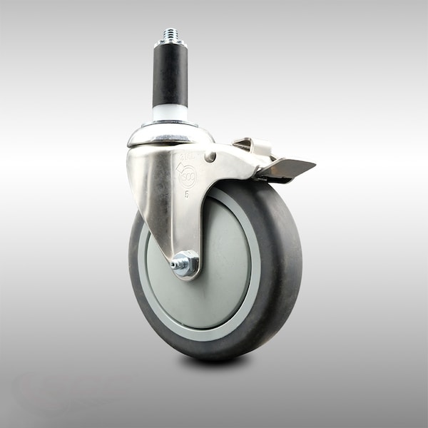 5 Inch 316SS Thermoplastic Rubber Swivel 1-1/4 Inch Stem Caster Lock Brake SCC